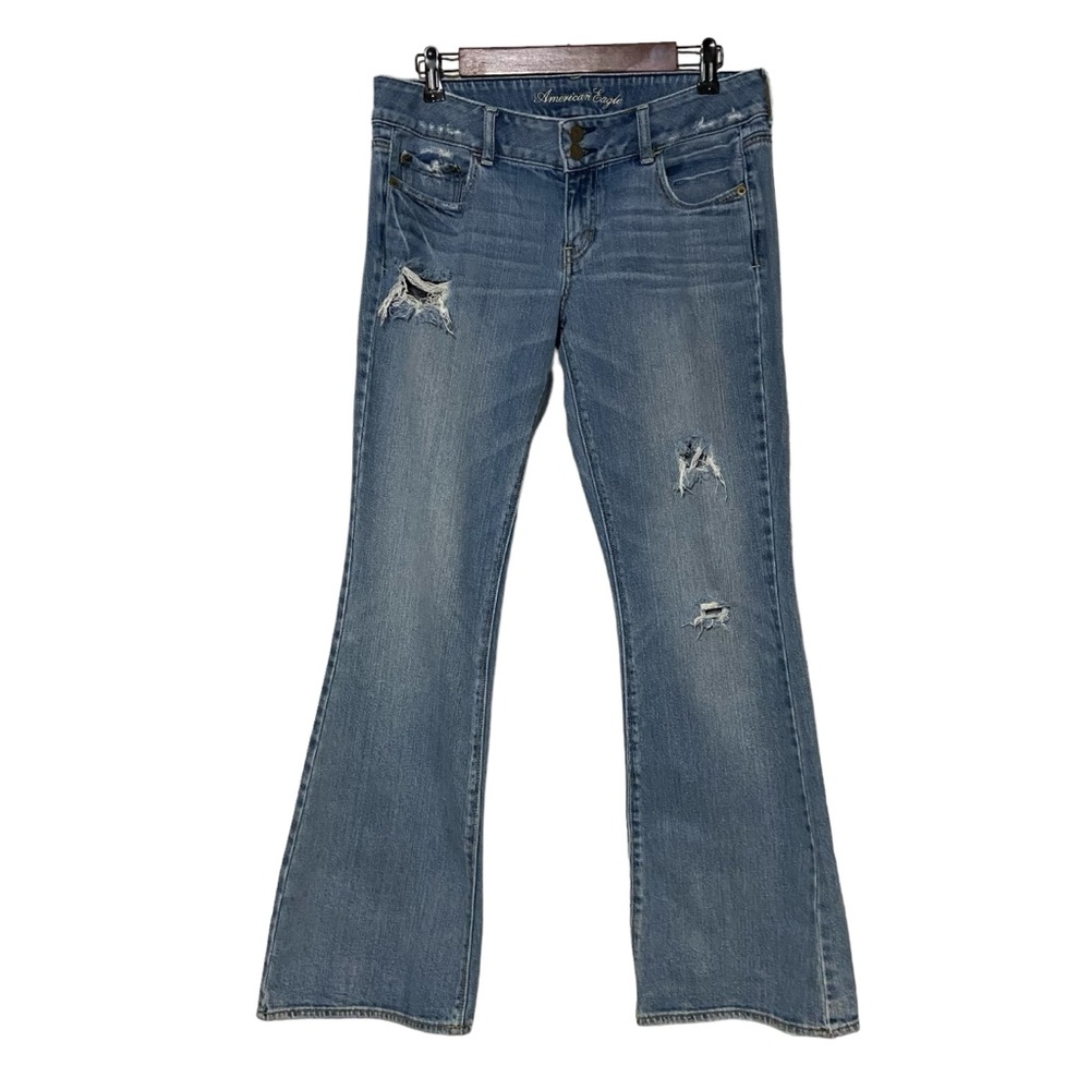 American Eagle Artist Flare Stretch Jeans Womens 10 Distressed Jeans Blue